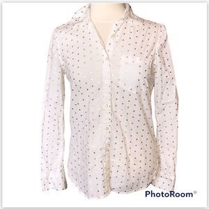 🆕 PRINCE & FOX White button down shirt gold polka dots NWOT size S Small